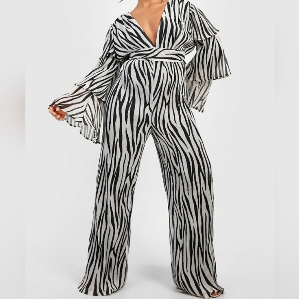 Zebra Print Jumpsuit with Flared Sleeves NWOT